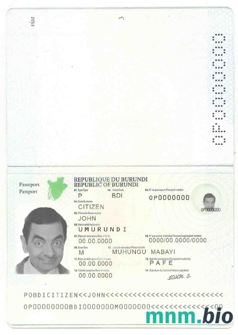 Paszport Burundi (2011-2019) przykład w formacie PSD, w pełni edytowalny